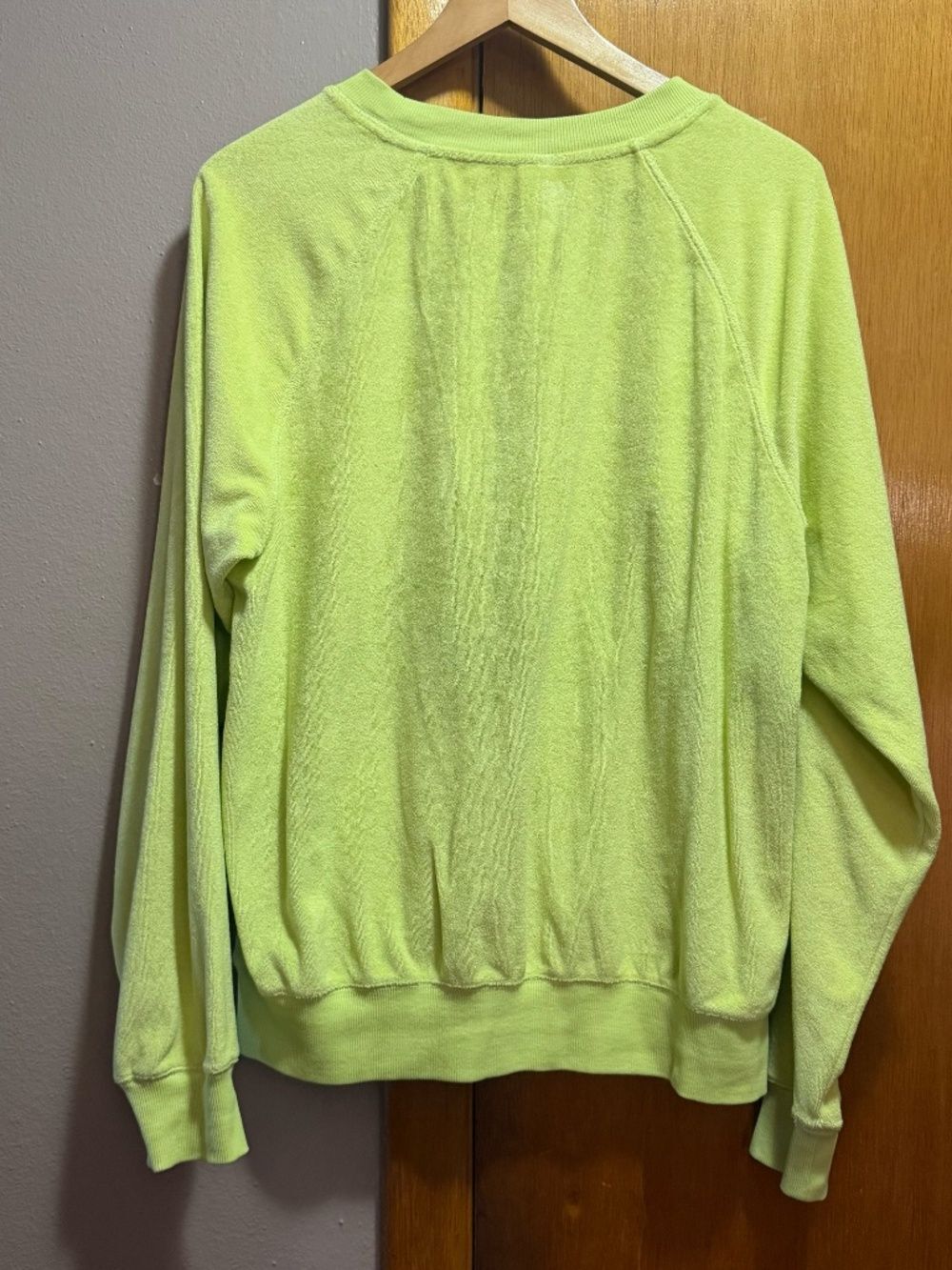 Neon Green Crewneck Jumper Sweatshirt Medium Tall Y2K Sporty Athleisure Dopamine - Picture 10 of 13